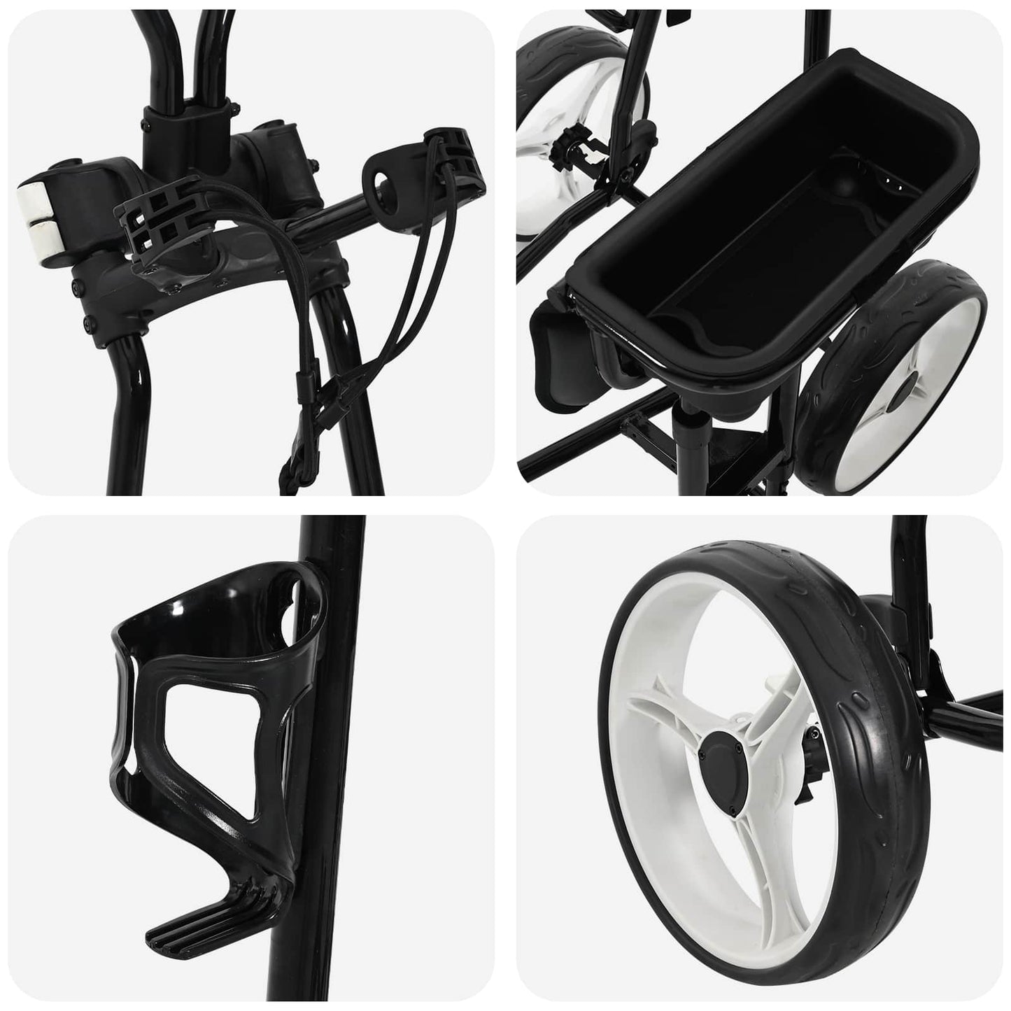 Golf Trolley with Seat Black and White Iron Foldable