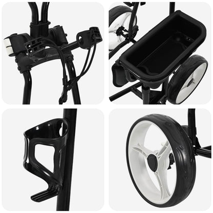 Golf Trolley with Seat Black and White Iron Foldable