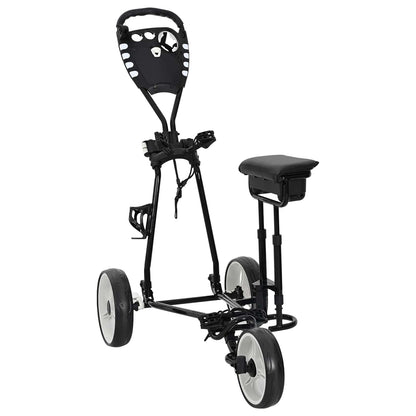 Golf Trolley with Seat Black and White Iron Foldable
