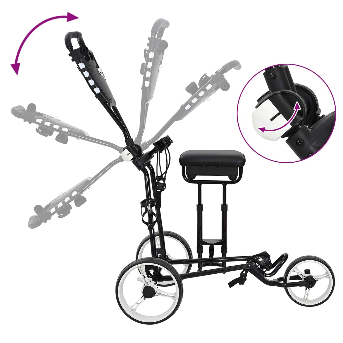 Golf Trolley with Seat Black and White Iron Foldable