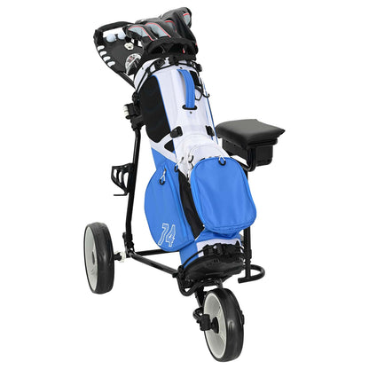 Golf Trolley with Seat Black and White Iron Foldable