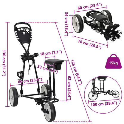 Golf Trolley with Seat Black and White Iron Foldable