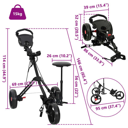 Golf Trolley with Seat Folding Black 95 x 69 x 114 cm Iron