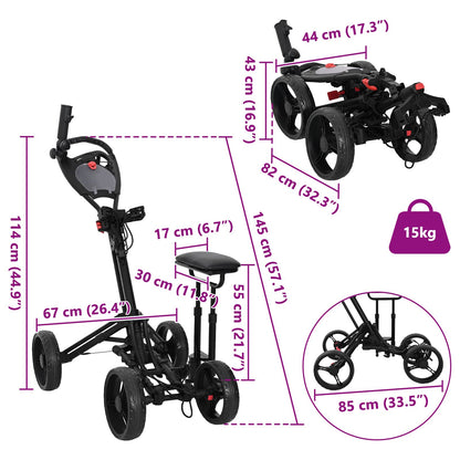 Golf Trolley with Seat Black Aluminium Foldable