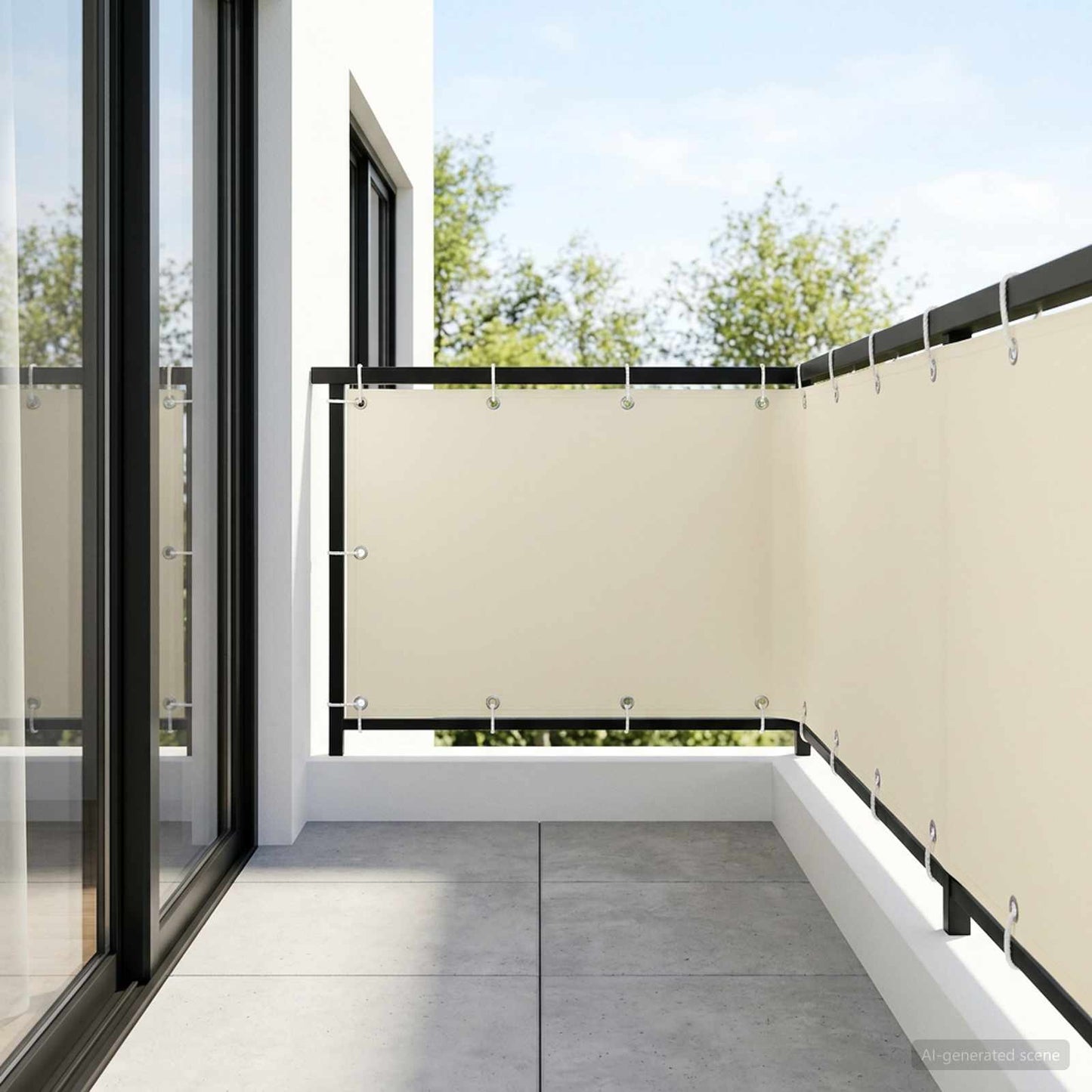 Balcony Privacy Screen 1.2 x 15 m Fabric with PU Coated Cream