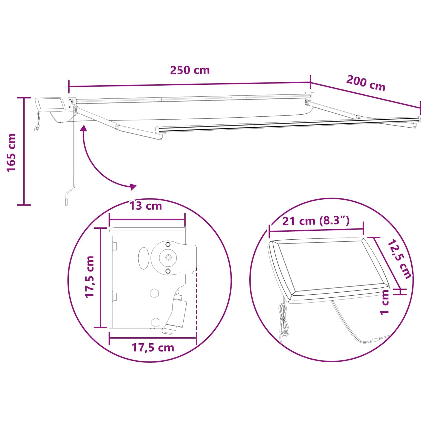 Manual Retractable Awning with LEDs Light Grey and White