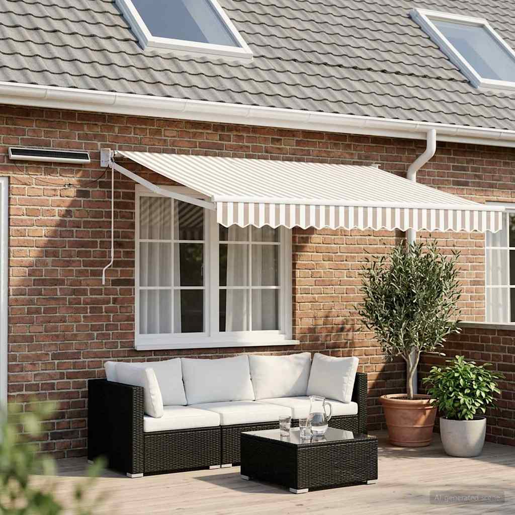 Electric Retractable Awning Light Grey and White 3.5 x 2.5 m
