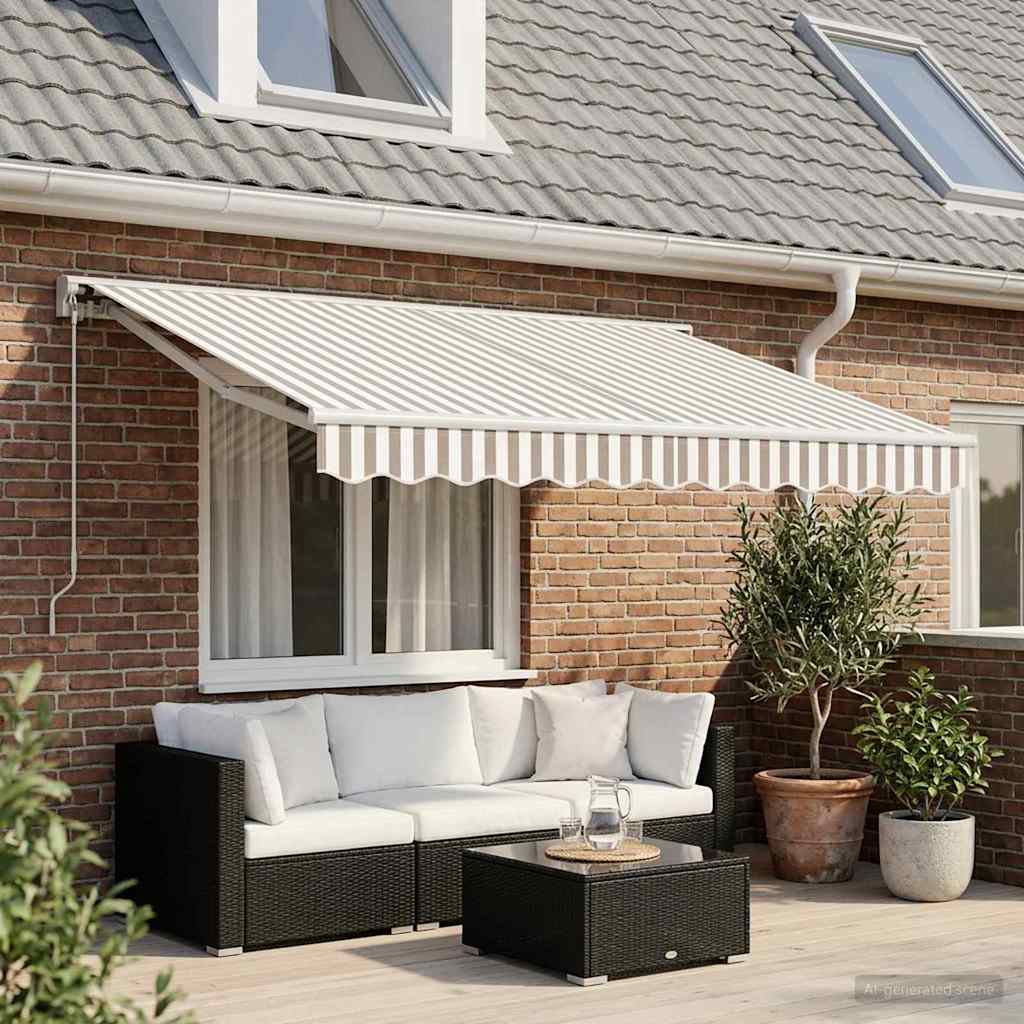 Retractable Awning Light Grey and White 3 x 2 m