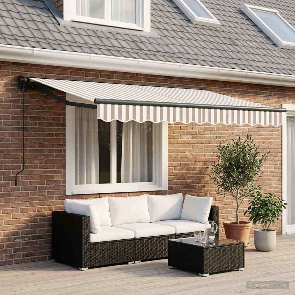 Retractable Awning Light Grey and White 3.5 x 2.5 m