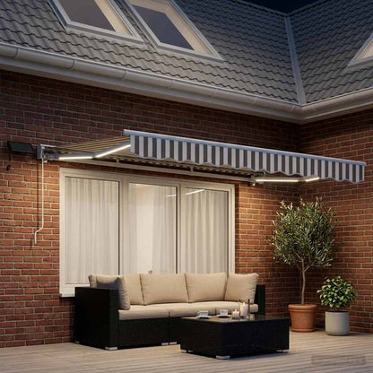 Manual Awning Frame with LEDs Light Grey and White 3.5 x 2.5 m