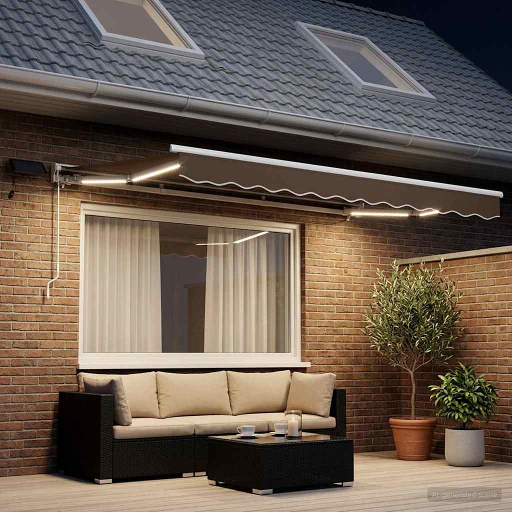Manual Awning Frame with LEDs Taupe 3 x 2 m