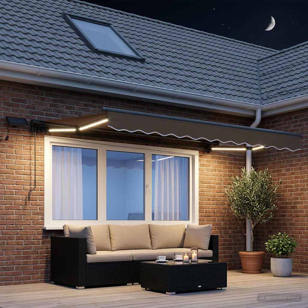 Manual Awning Frame with LEDs Taupe 3 x 2 m