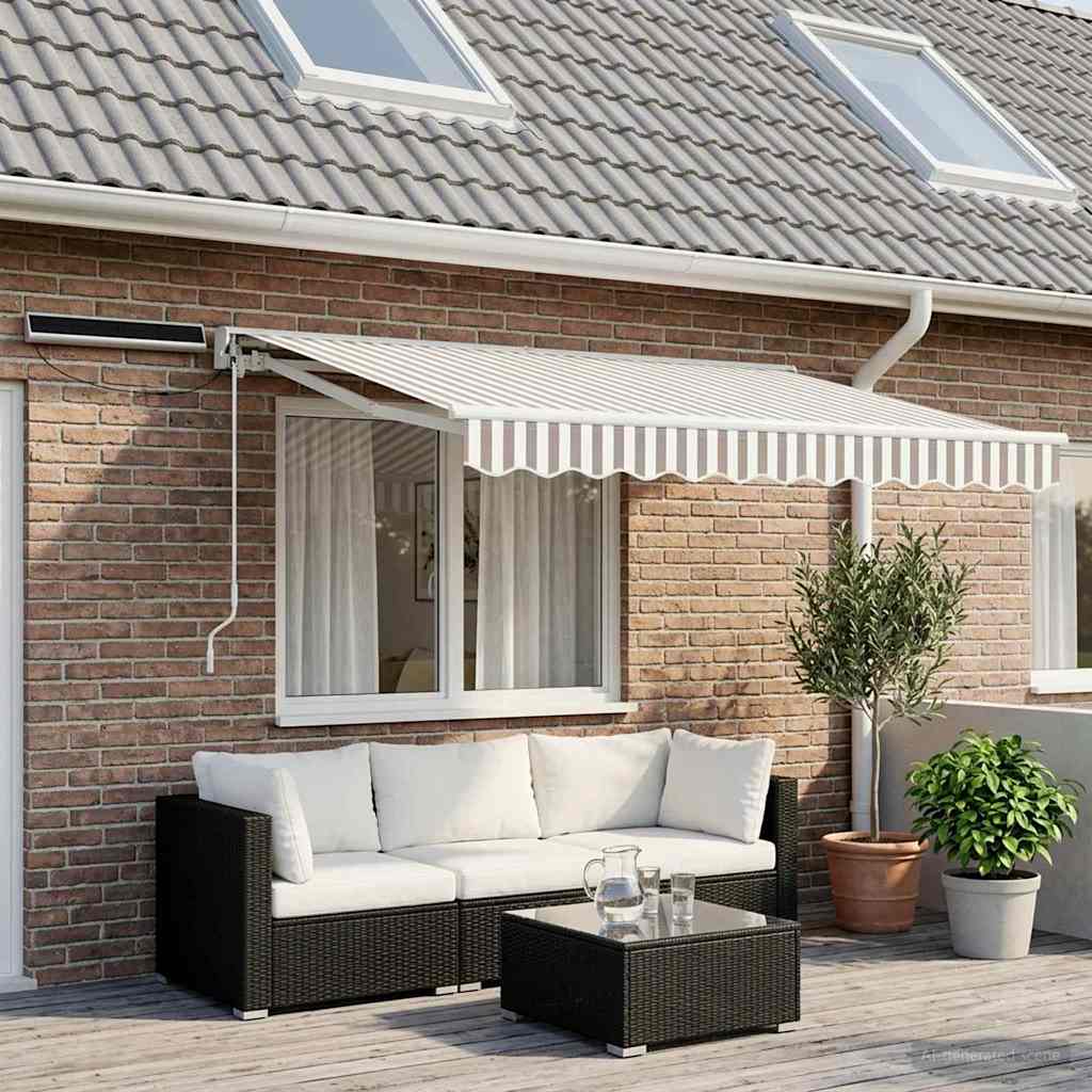 Electric Retractable Awning Light Grey and White 3.5 x 2.5 m