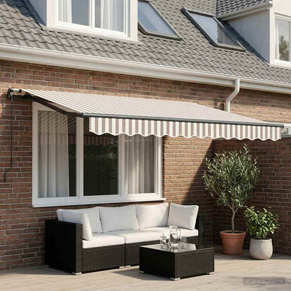 Retractable Awning Light Grey and White 3 x 2 m Fabric