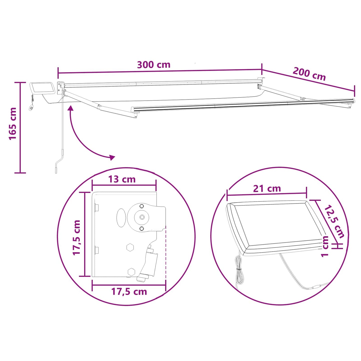 Manual Retractable Awning with LEDs Sand
