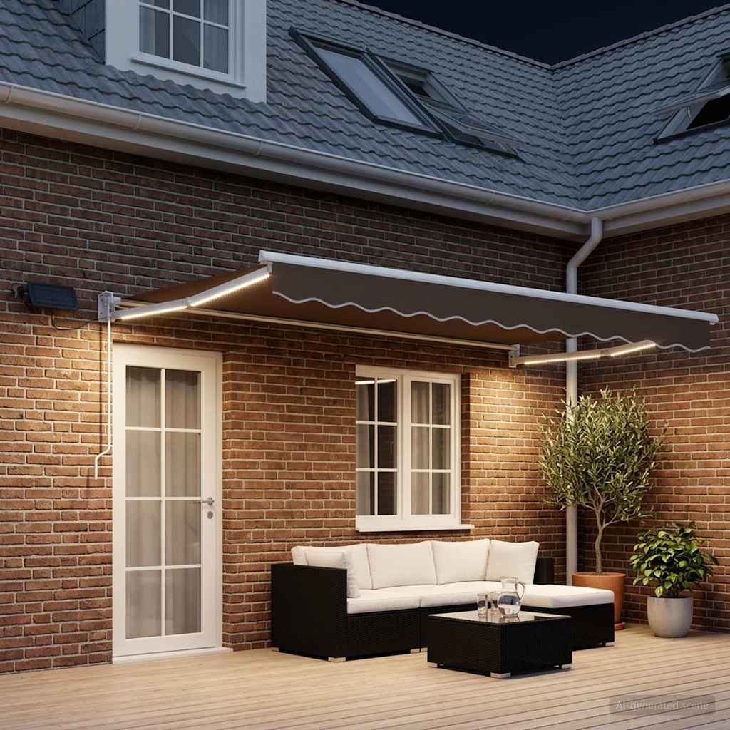Manual Retractable Awning with LEDs Taupe