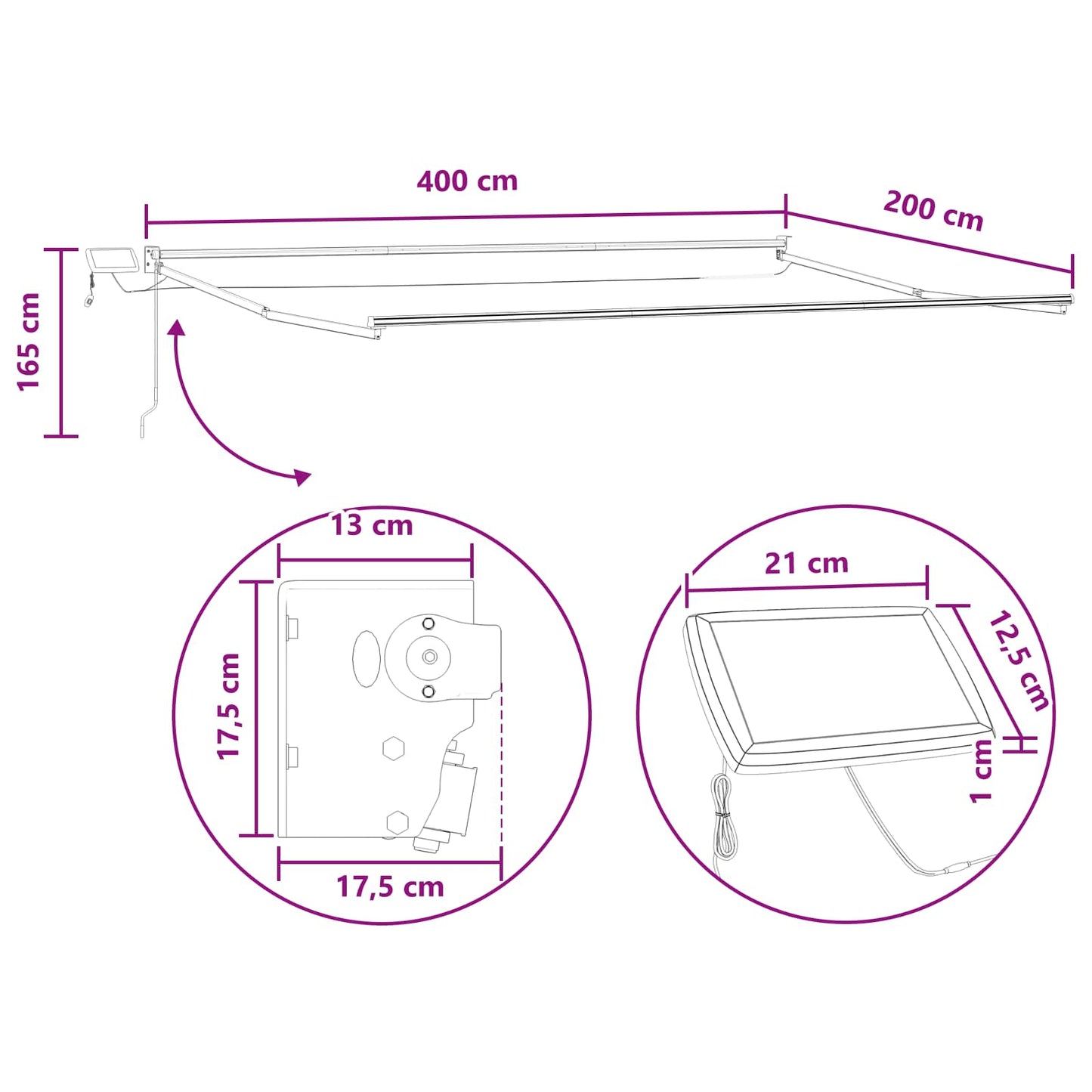 Manual Retractable Awning with LEDs Light Grey and White