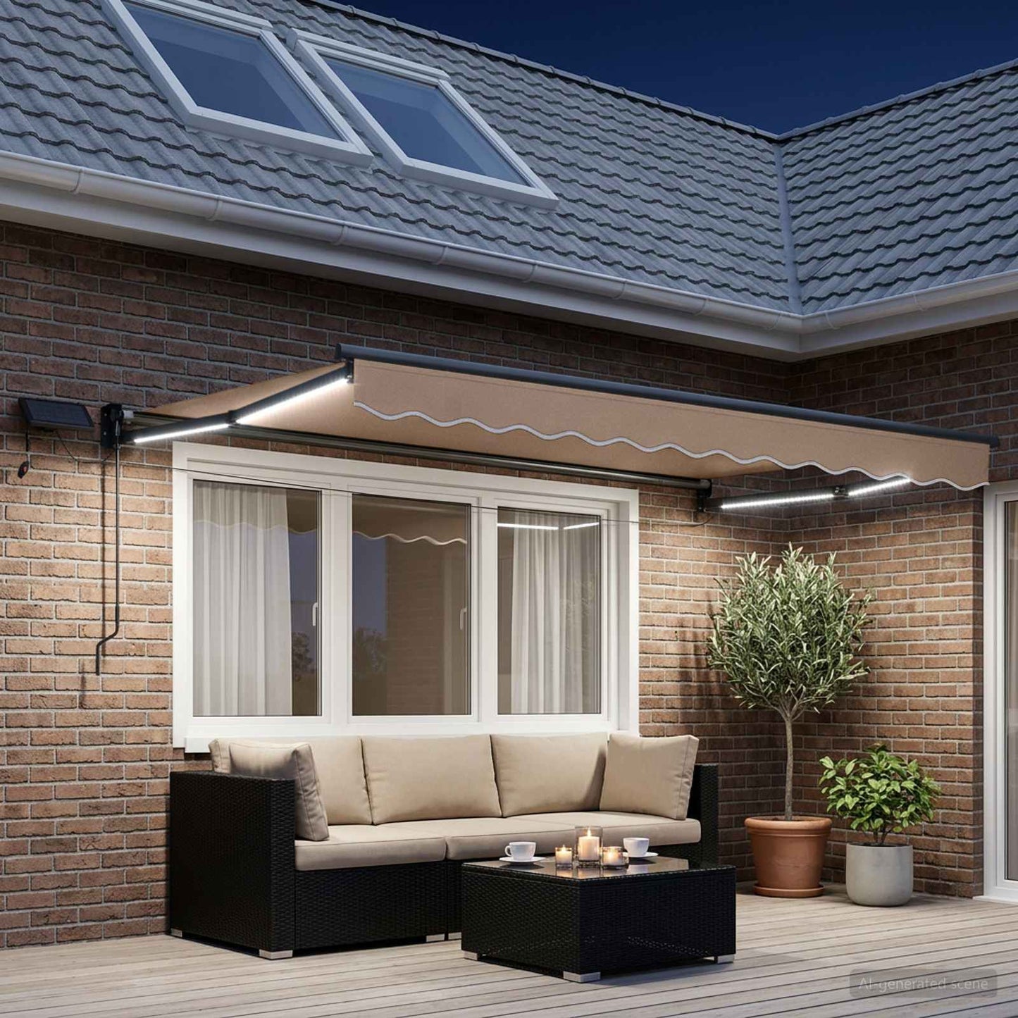 Manual Retractable Awning with LEDs Taupe