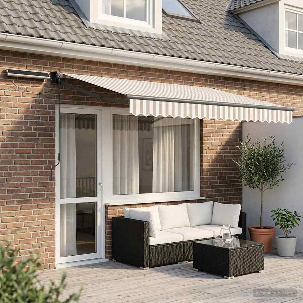Electric Retractable Awning Light Grey and White 5 x 3 m