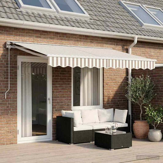 Manual Retractable Awning Light Grey and White 4.5 x 3 m