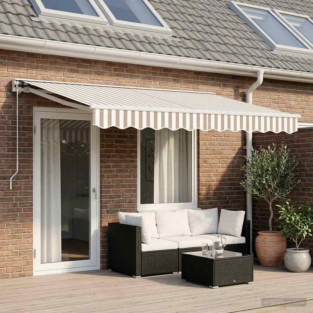 Manual Retractable Awning Light Grey and White 4 x 3.5 m