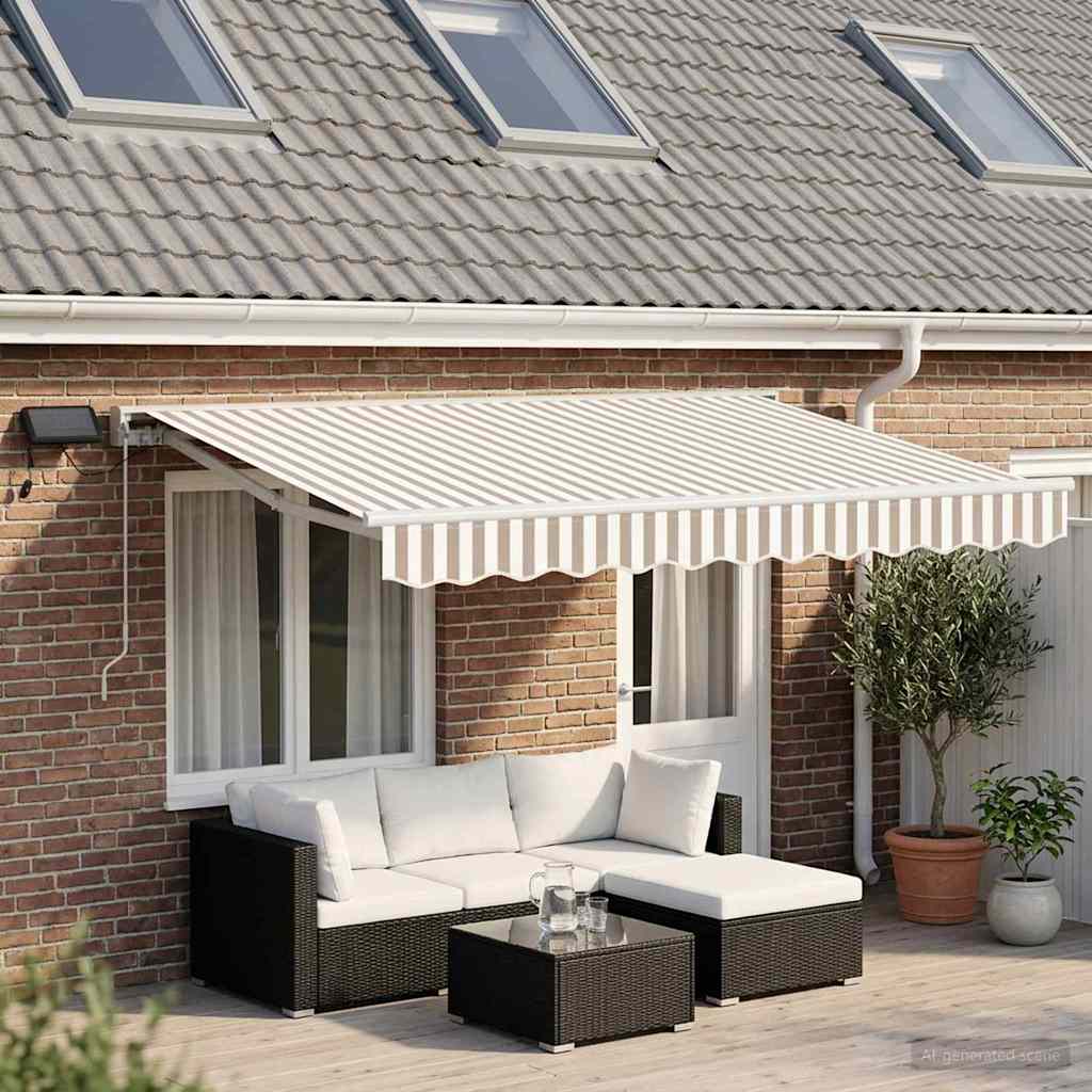 Manual Awning Frame with LEDs Light Grey and White 4 x 3.5 m