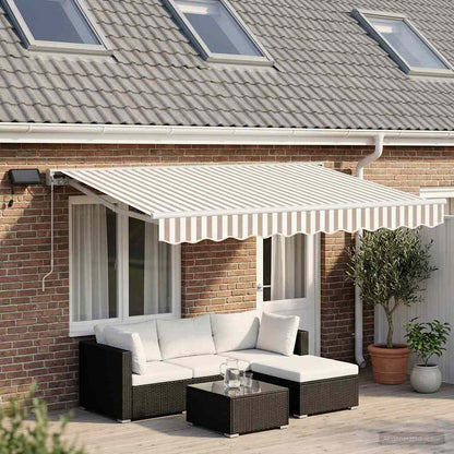 Manual Awning Frame with LEDs Light Grey and White 4.5 x 3 m