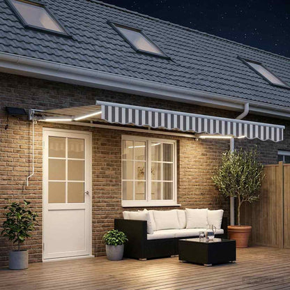 Manual Awning Frame with LEDs Light Grey and White 5 x 3 m