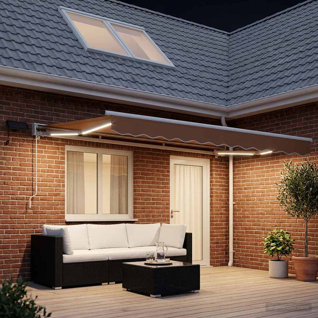Manual Awning Frame with LEDs Sand 4.5 x 3 m