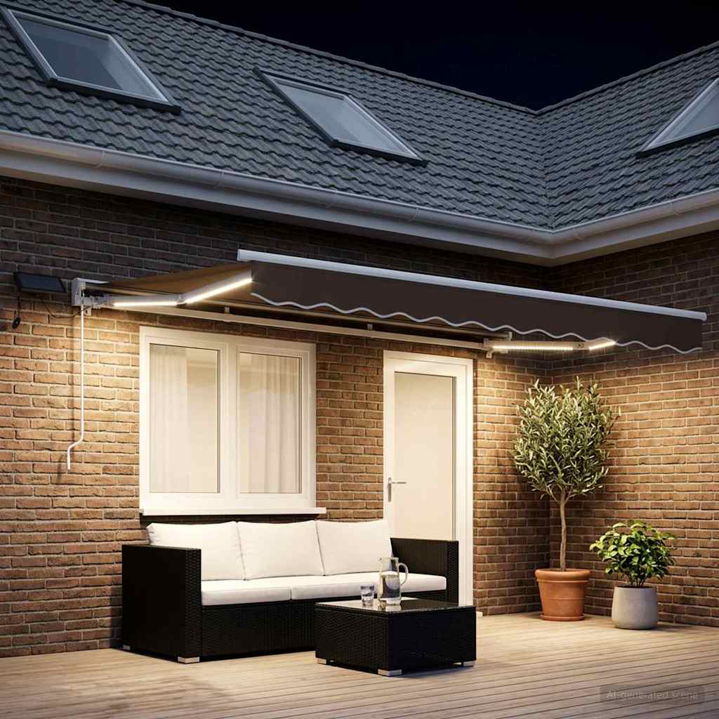 Manual Awning Frame with LEDs Taupe 4 x 3.5 m