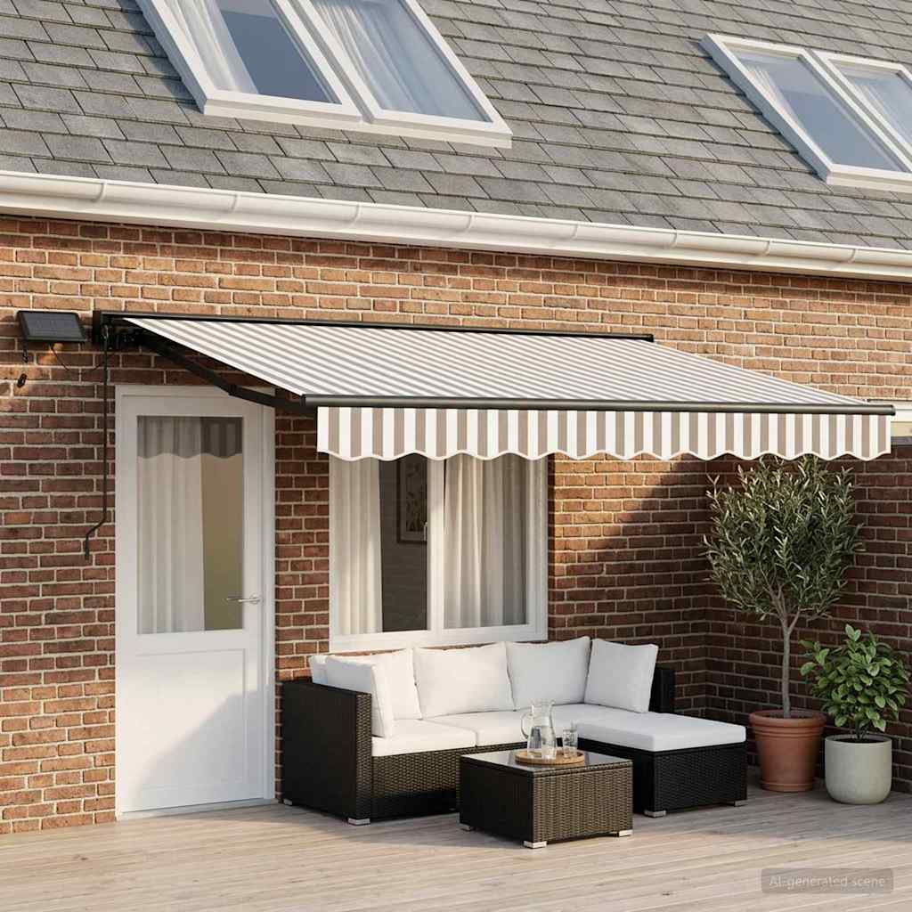 Manual Awning Frame with LEDs Light Grey and White 4.5 x 3.5 m