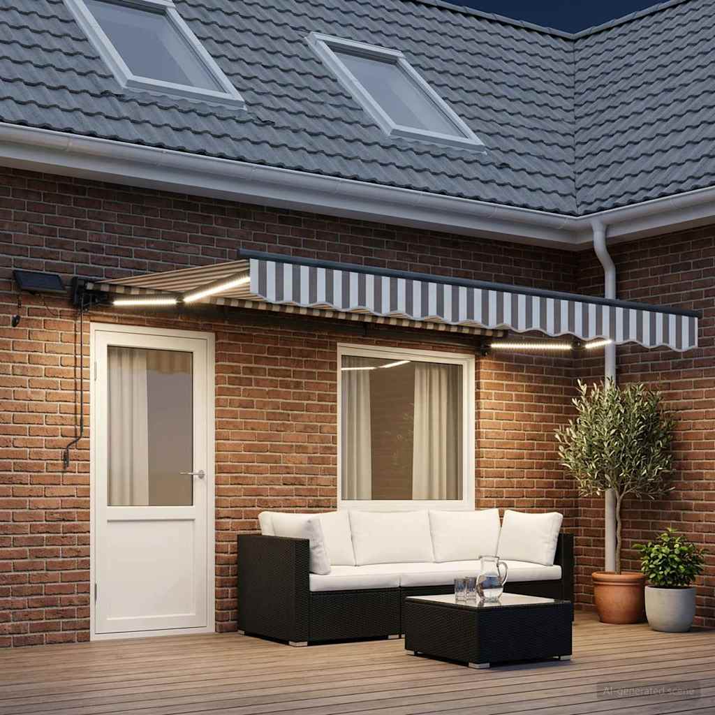 Manual Awning Frame with LEDs Light Grey and White 5 x 3 m