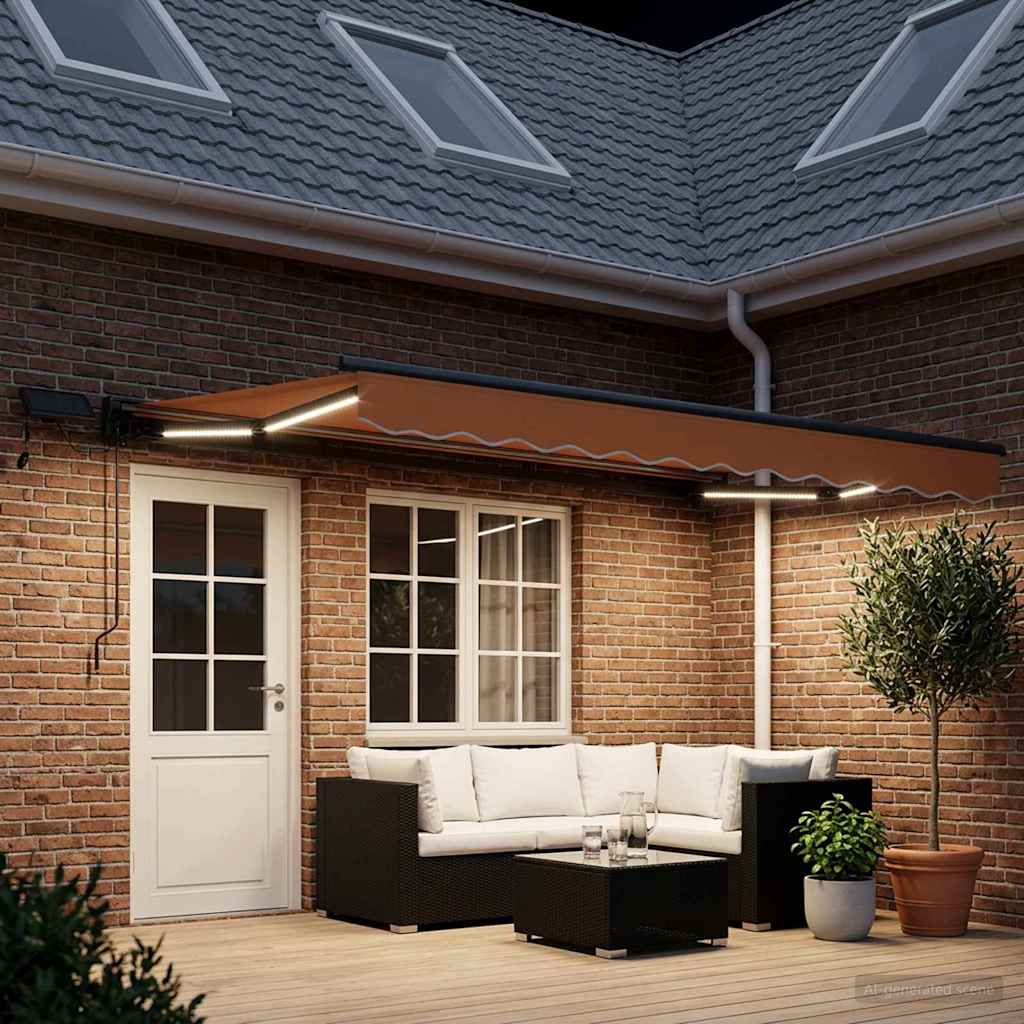 Manual Awning Frame with LEDs Sand 4 x 3 m