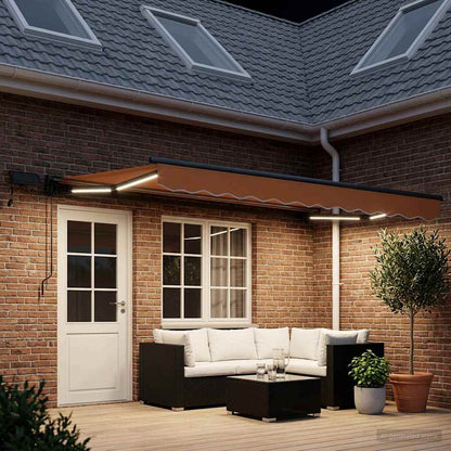 Manual Awning Frame with LEDs Sand 4.5 x 3.5 m