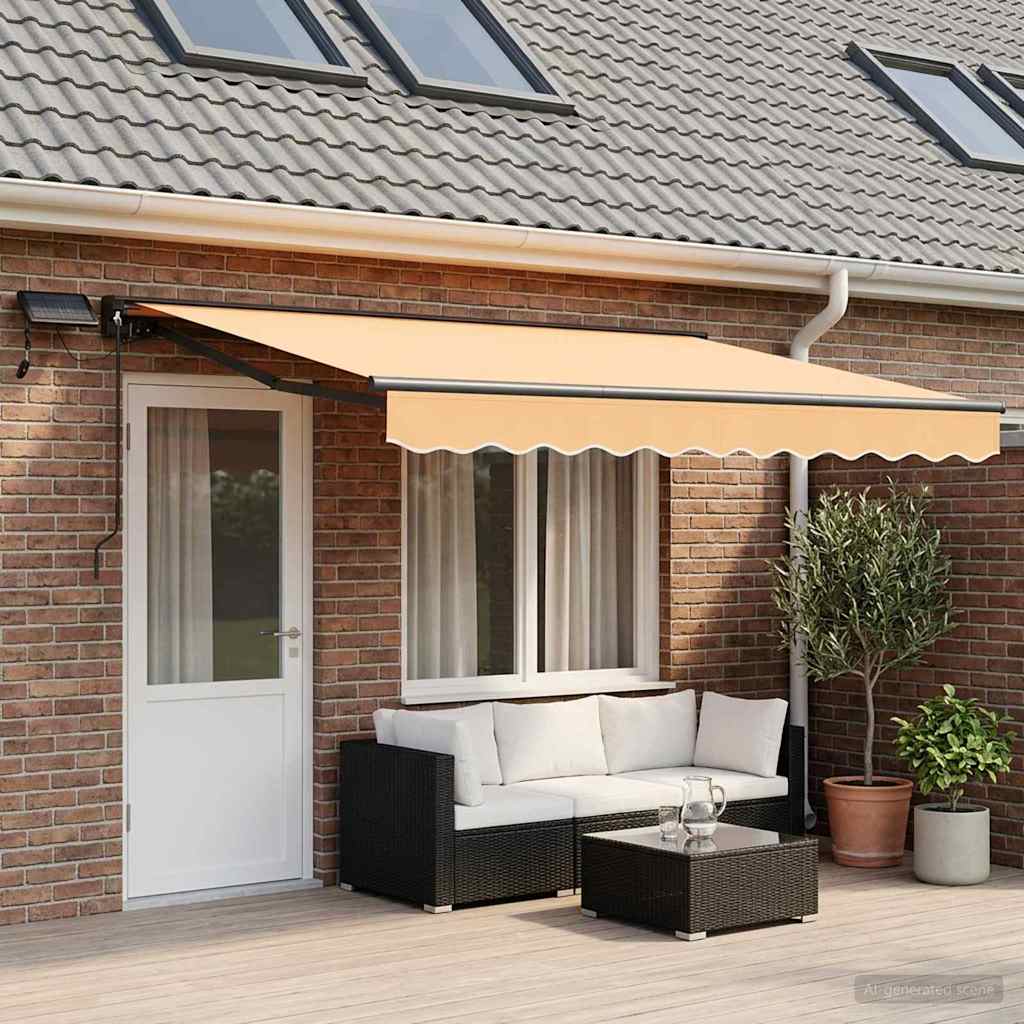 Manual Awning Frame with LEDs Sand 4.5 x 3.5 m