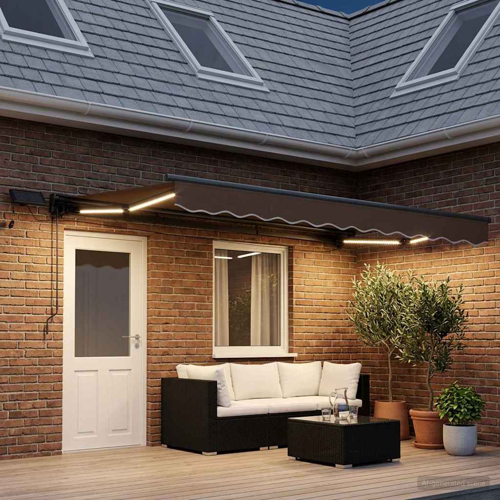 Manual Awning Frame with LEDs Taupe 4 x 3.5 m