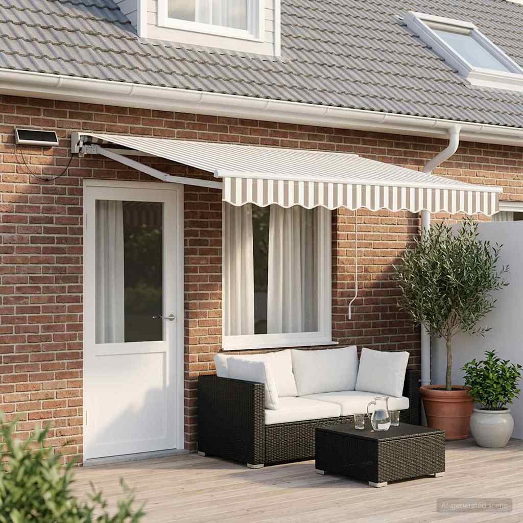Electric Retractable Awning Light Grey and White 5 x 3 m