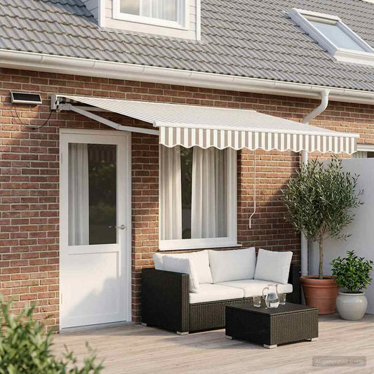 Electric Retractable Awning Light Grey and White 4.5 x 3 m