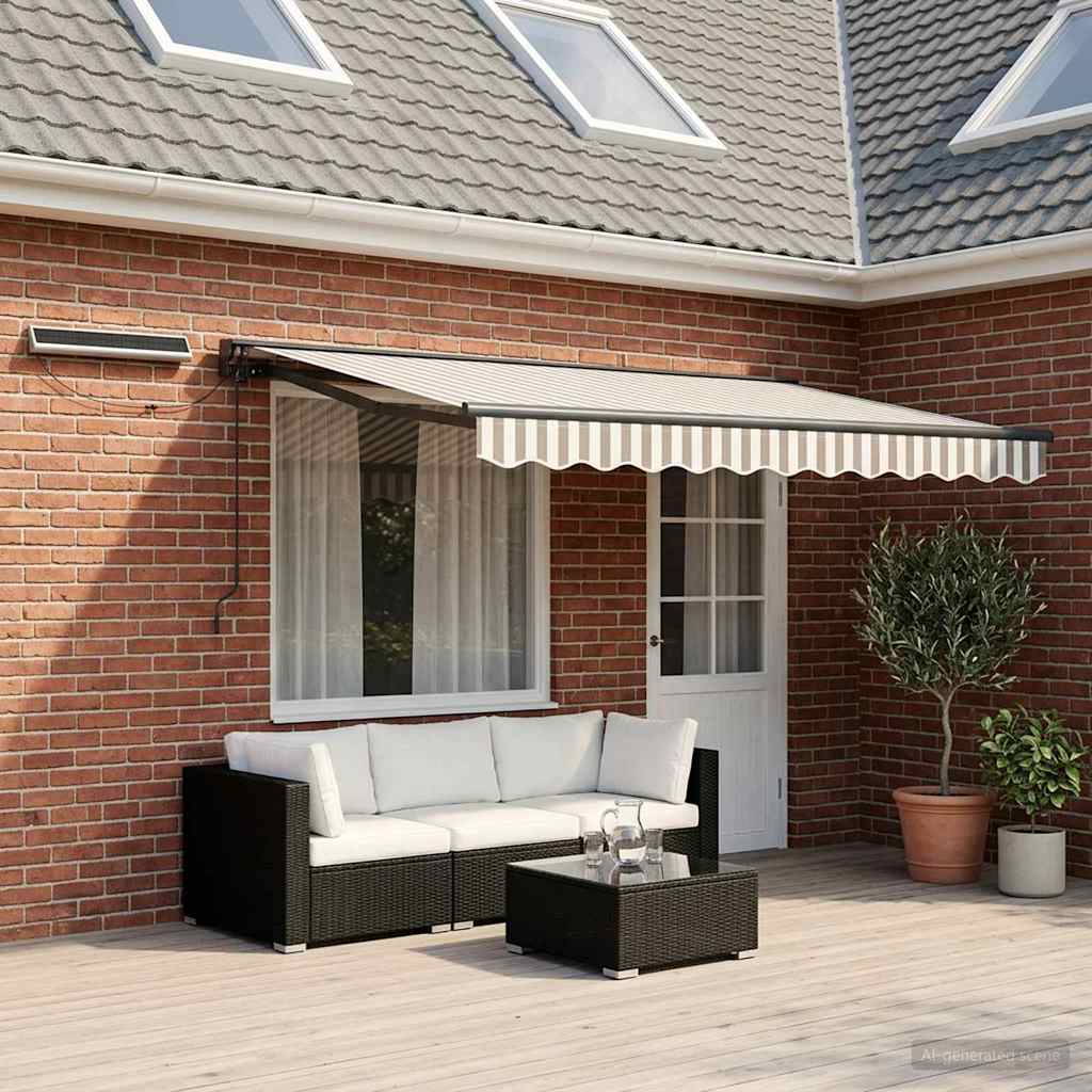 Electric Retractable Awning Light Grey and White 4 x 3 m
