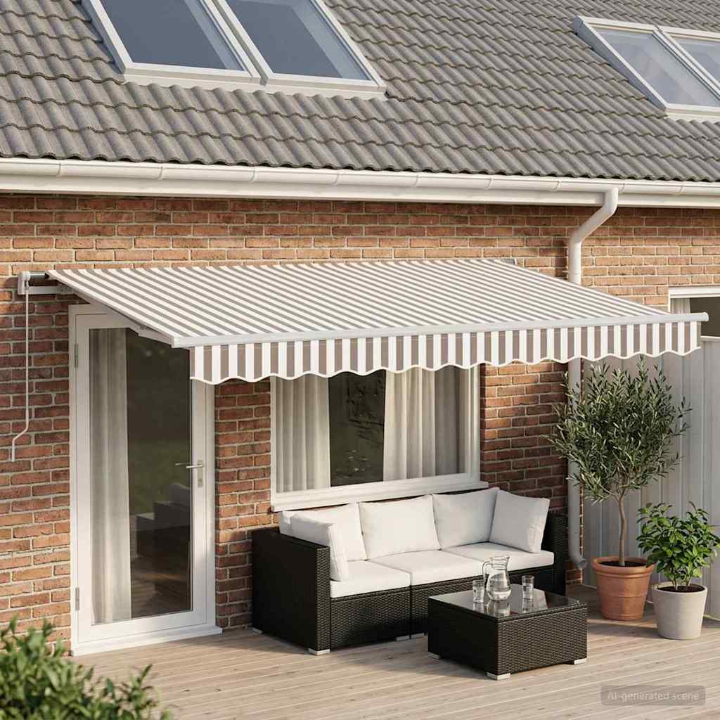 Retractable Awning Light Grey and White 600 cm