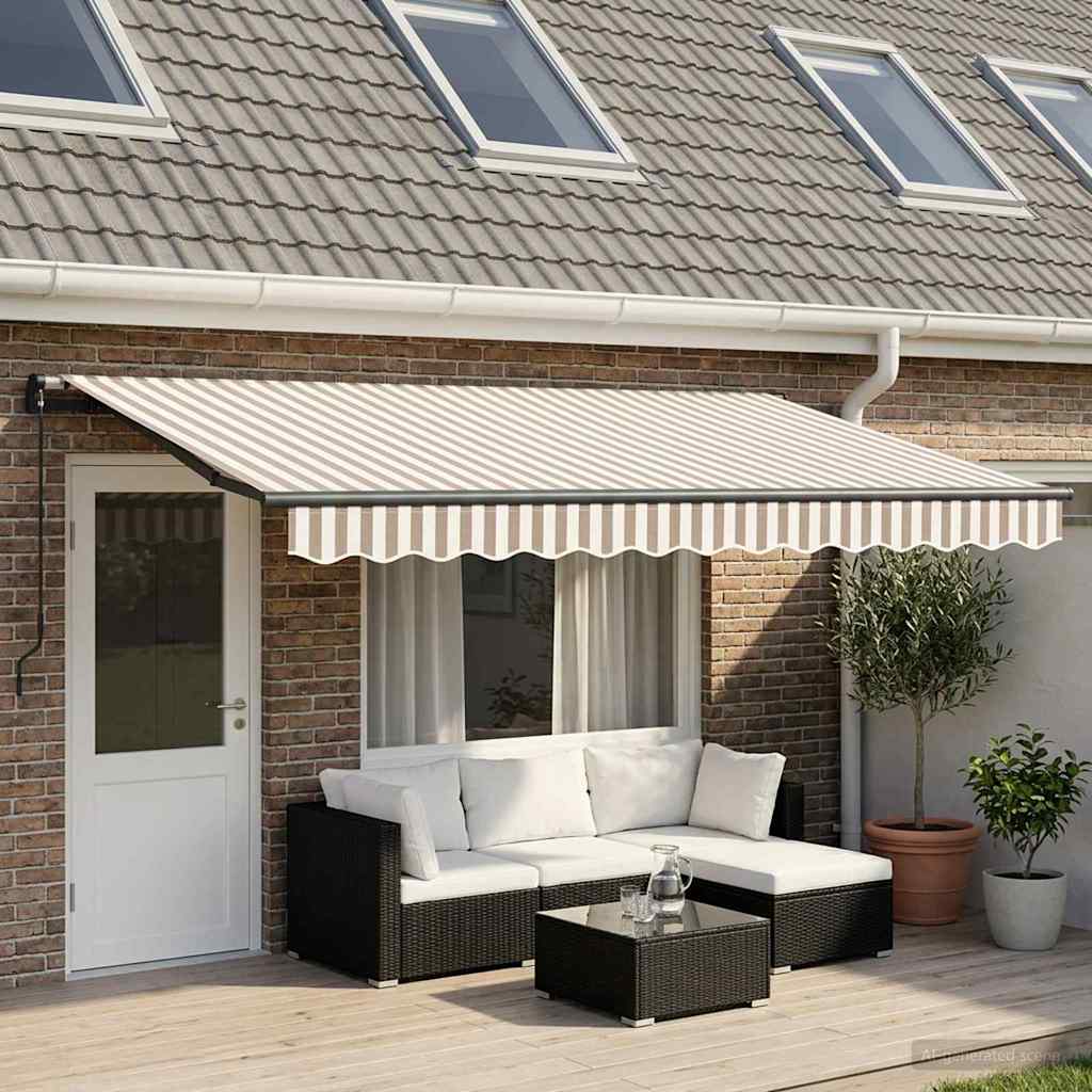Retractable Awning Light Grey and White 400 x 350 cm