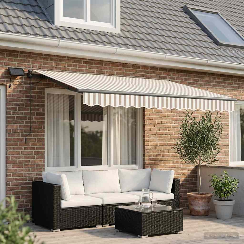 Retractable Awning Light Grey and White 350 x 250 cm