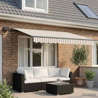 Retractable Awning Light Grey and White 350 x 250 cm