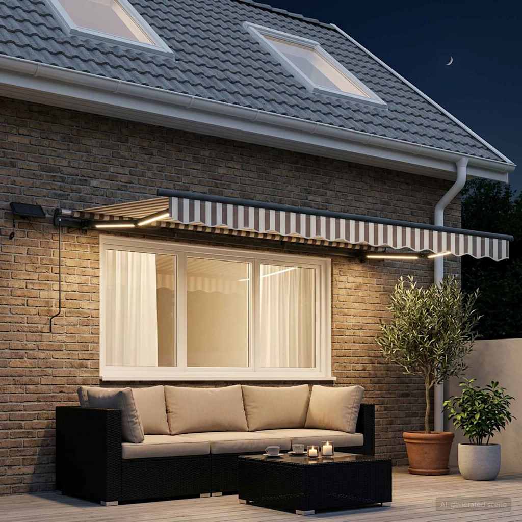 Retractable Awning Light Grey and White 350 x 250 cm