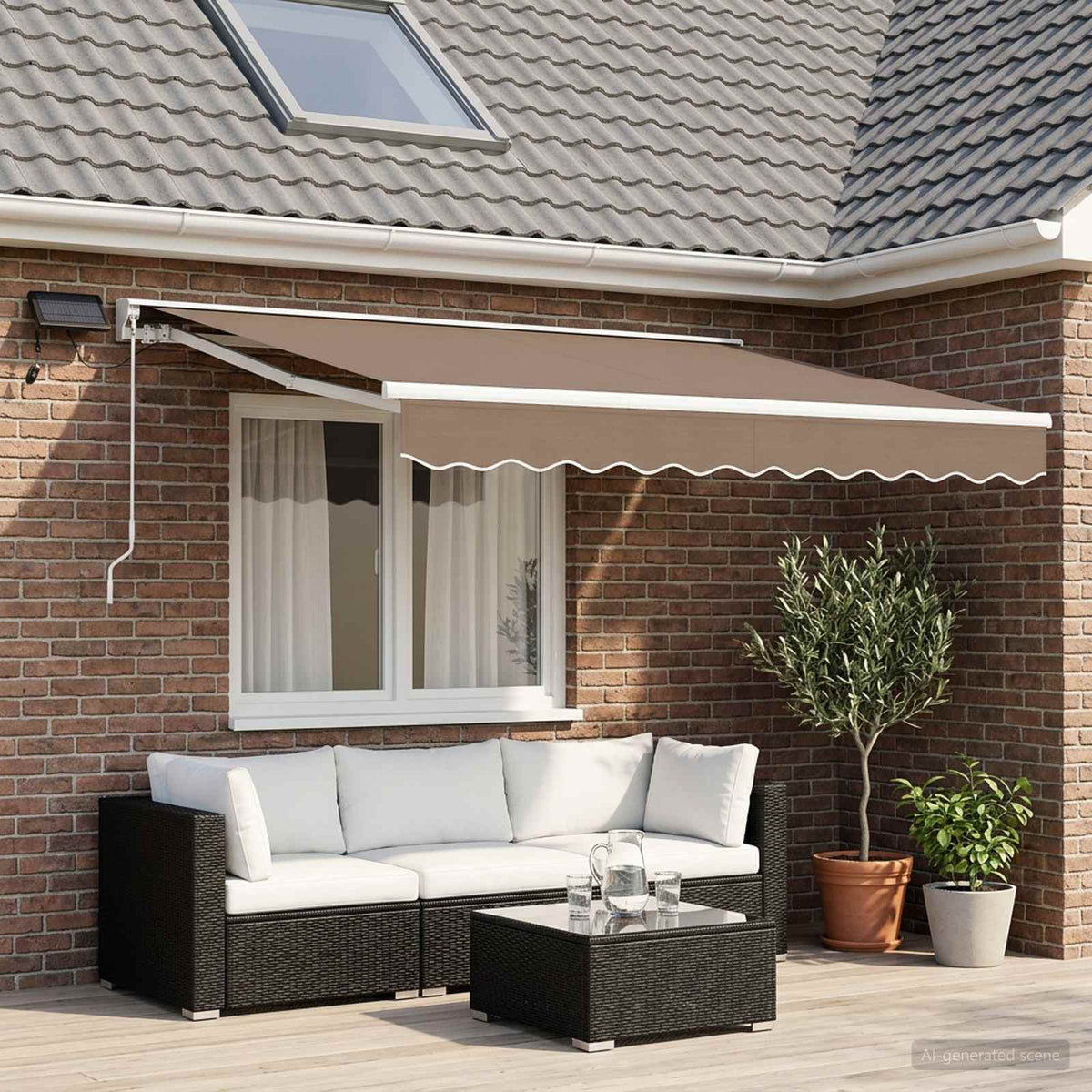 Manual Awning Frame with LEDs Taupe 3.5 x 2.5 m