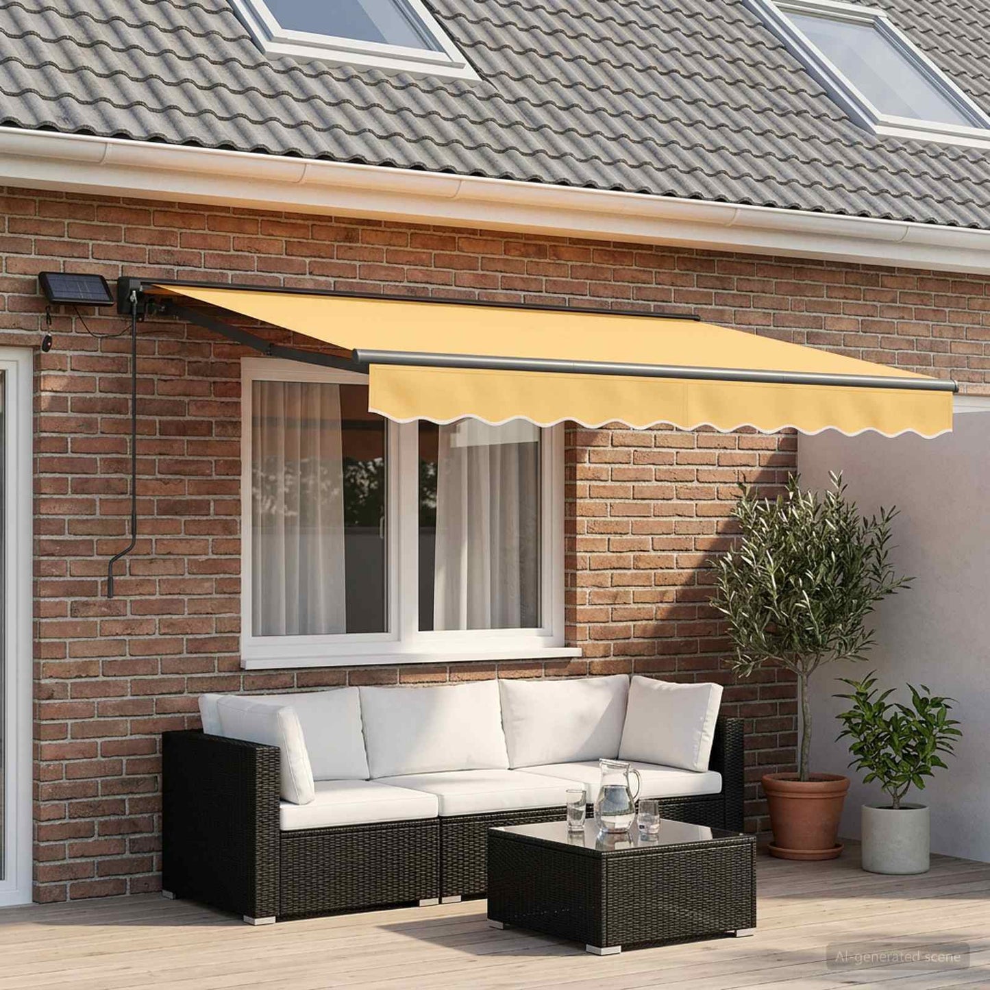 Manual Awning Frame with LEDs Sand 3.5 x 2.5 m