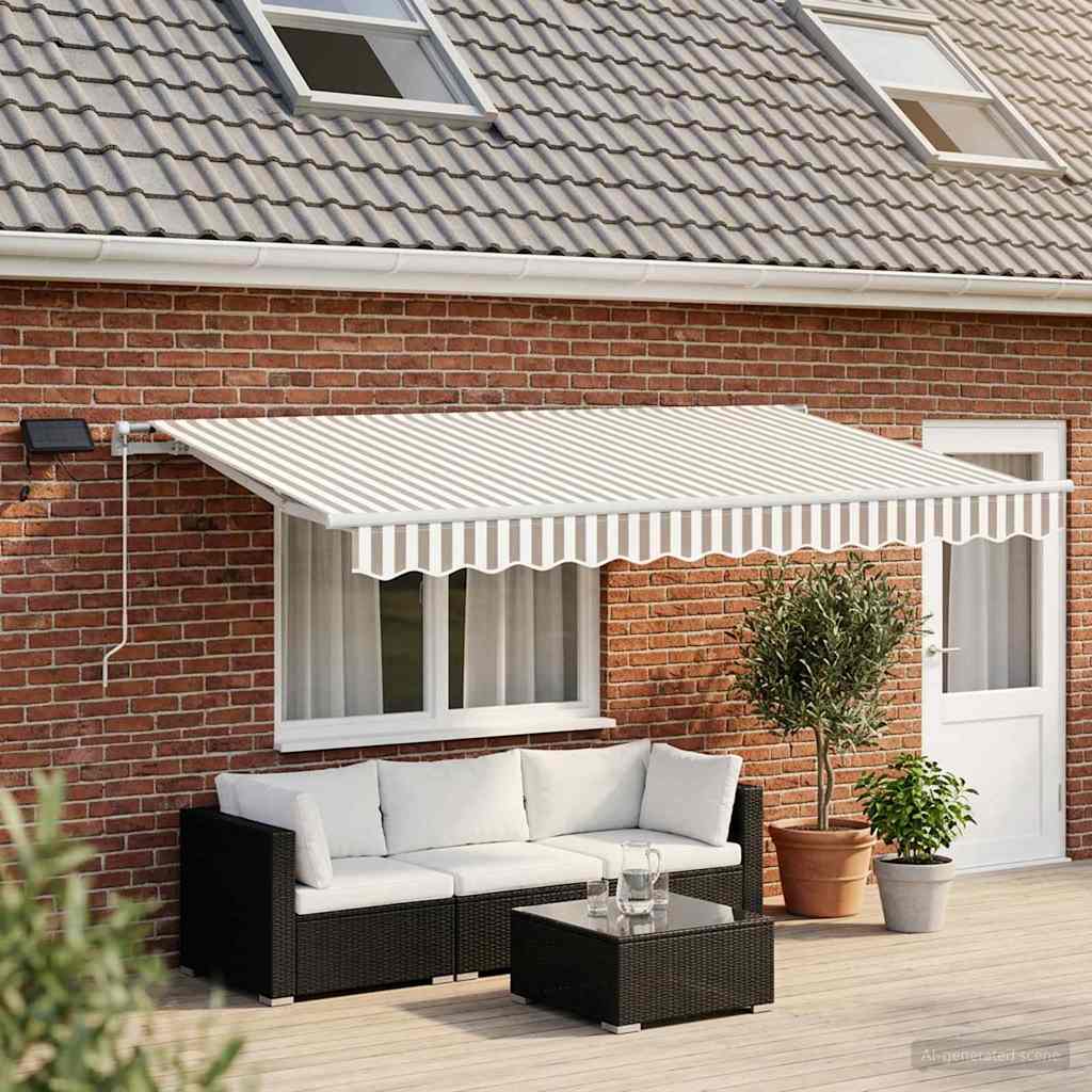 Retractable Awning Light Grey and White 450 x 300 cm