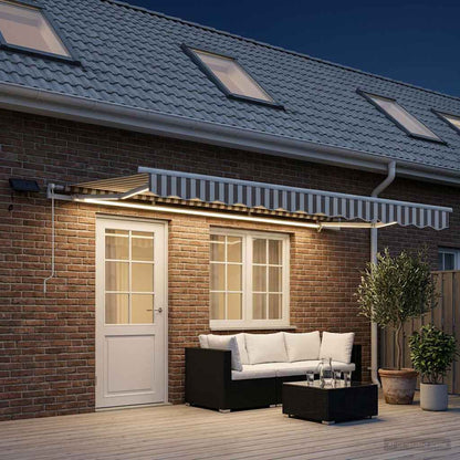Retractable Awning Light Grey and White 450 x 300 cm
