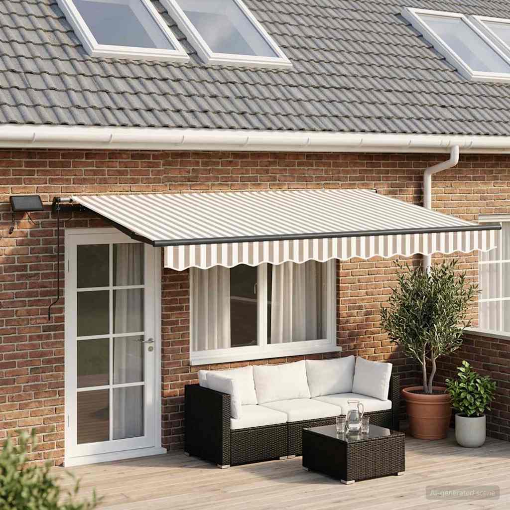 Retractable Awning Light Grey and White 450 x 350 cm