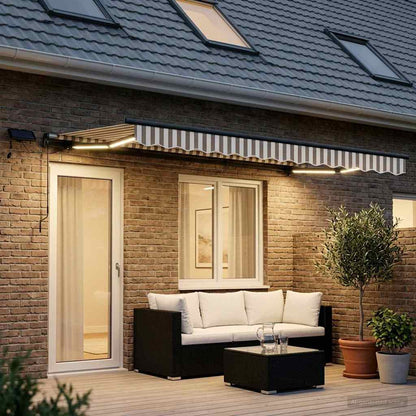 Retractable Awning Light Grey and White 450 x 350 cm